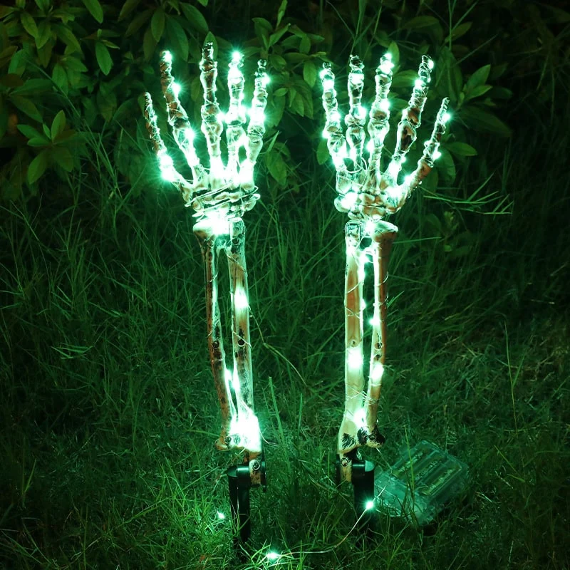 Halloween Garden Decorations: Glowing Skeleton Hands and Skull with LED Lights for the Yard