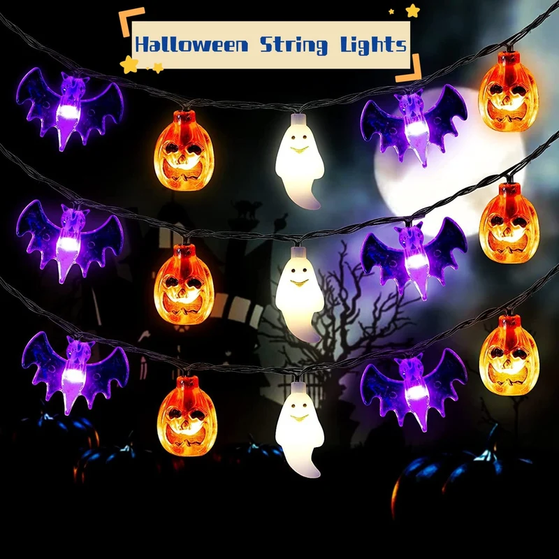 Halloween LED light garland with pumpkins, ghosts, and bats for decoration
