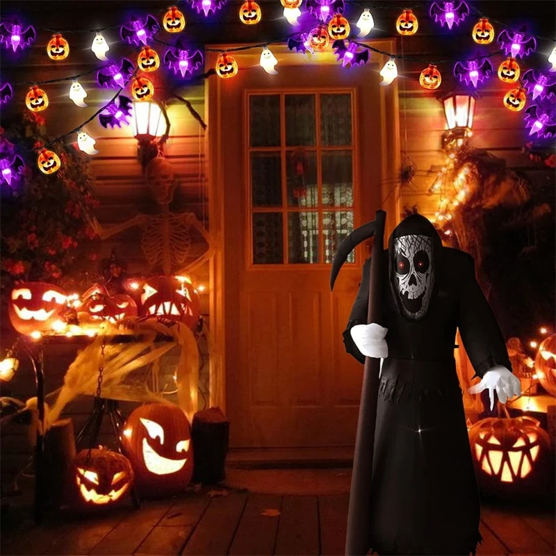 Halloween LED light garland with pumpkins, ghosts, and bats for decoration