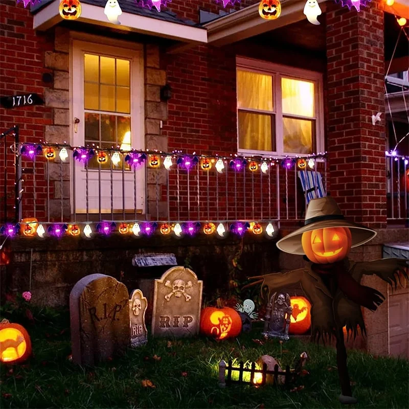 Halloween LED light garland with pumpkins, ghosts, and bats for decoration
