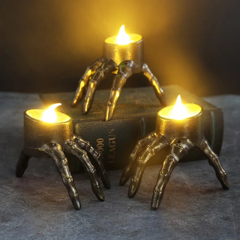 Halloween LED candle Skull and Skeleton Hand decorative with flame for a party
