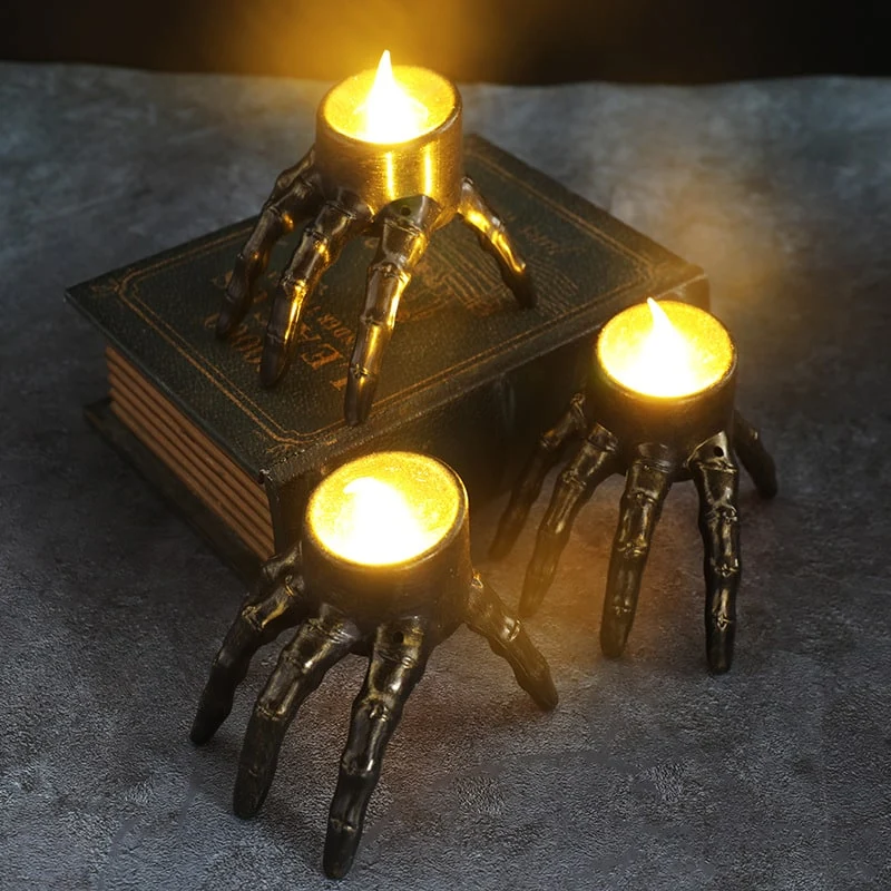 Halloween LED candle Skull and Skeleton Hand decorative with flame for a party