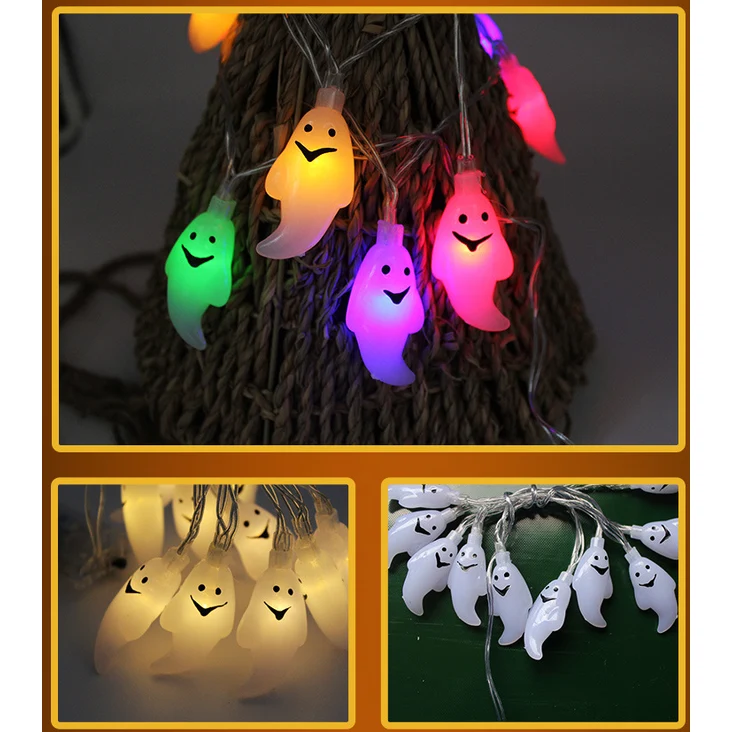 Halloween LED String Lights with Pumpkins, Bats, and Ghosts, Battery-Powered