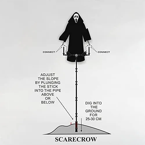 Halloween Animated Scarecrow with Ghost Mask and Black Robe, Garden Deterrent