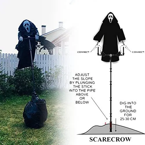 Halloween Animated Scarecrow with Ghost Mask and Black Robe, Garden Deterrent