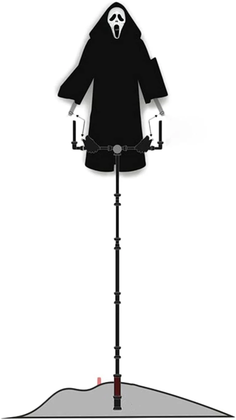 Halloween Animated Scarecrow with Ghost Mask and Black Robe, Garden Deterrent