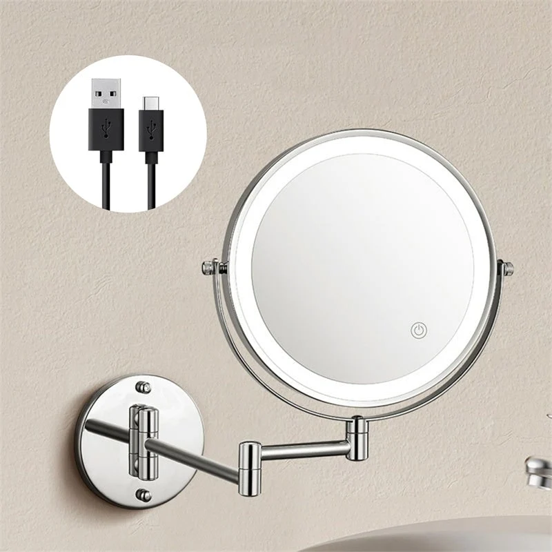 Double-Sided LED Makeup Mirror with Adjustable Lighting and Wall-Mounted Arm
