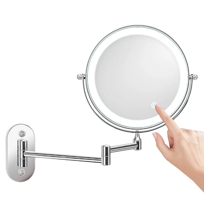 Double-Sided LED Makeup Mirror with Adjustable Lighting and Wall-Mounted Arm