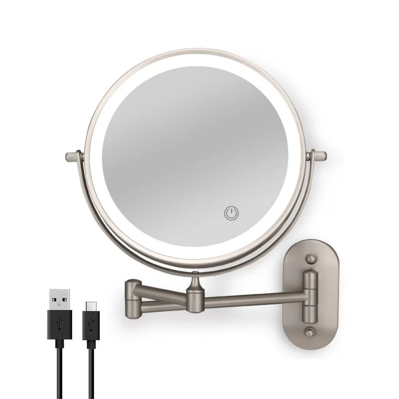 Double-Sided LED Makeup Mirror with Adjustable Lighting and Wall-Mounted Arm