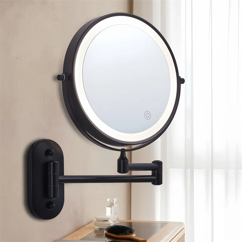 Double-Sided LED Makeup Mirror with Adjustable Lighting and Wall-Mounted Arm
