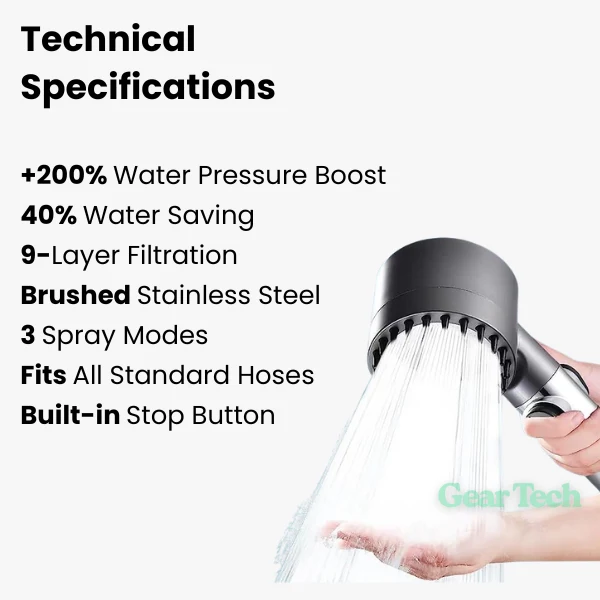 Powerful high-pressure shower with maximum water pressure