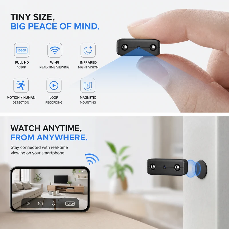 Micro HD camera – Compacte WiFi beveiligingscamera met nachtzicht & audio