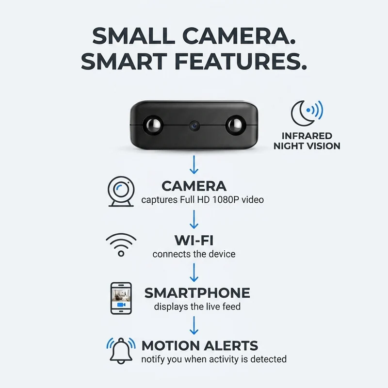 Micro HD camera – Compacte WiFi beveiligingscamera met nachtzicht & audio