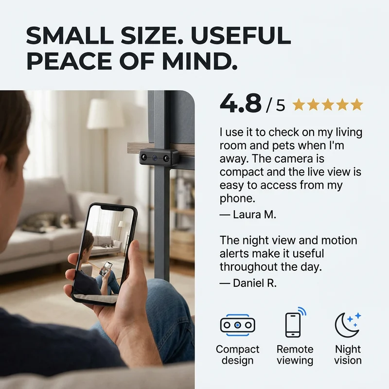 Micro HD camera – Compacte WiFi beveiligingscamera met nachtzicht & audio