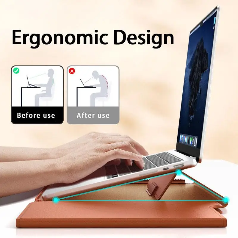 Lexano – 3-in-1 laptop sleeve PU leer waterdicht – 13–14 inch