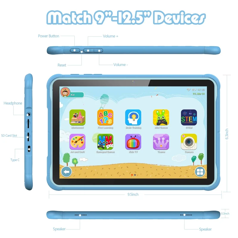 SmartKid T10 – Kindertablet 10 inch Android 13, 64GB met Beschermhoes