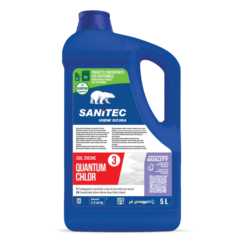 Candeggiante al cloro per lavanderia Sanitec Quantum Chlor 2x5 litri DISPONIBILE IN 7 GIORNI LAVORATIVI
