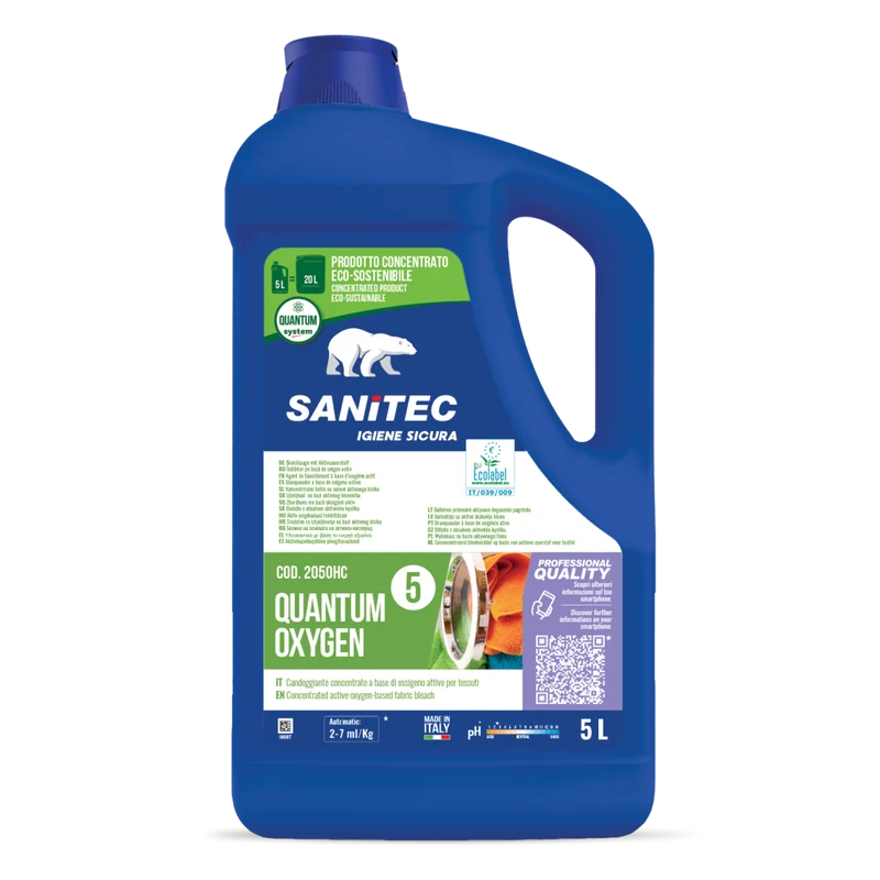 Candeggiante all'ossigeno attivo per lavanderia Sanitec Quantum Oxygen 5 litri DISPONIBILE IN 7 GIORNI LAVORATIVI