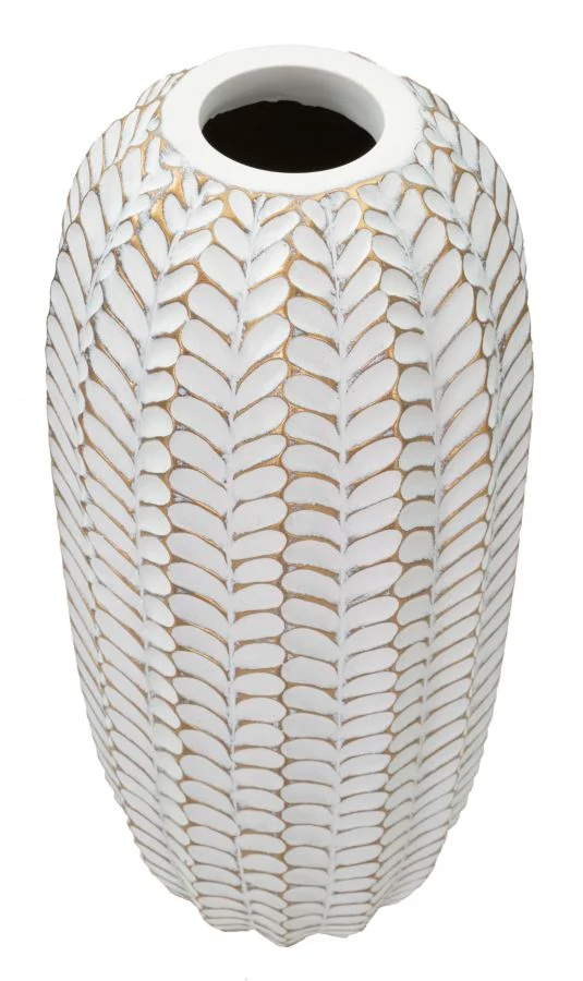 Vaso Resina Leaf Ø18,5x46 cm in Resina Oro e Bianco
