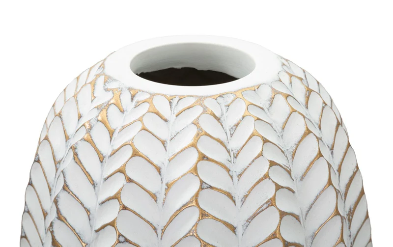 Vaso Resina Leaf Ø18,5x46 cm in Resina Oro e Bianco