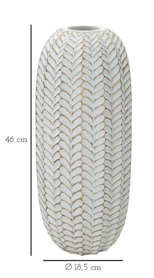 Vaso Resina Leaf Ø18,5x46 cm in Resina Oro e Bianco