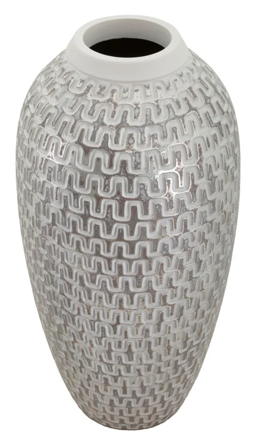 Vaso Resina Wave Ø21x43 cm in Resina Argento e Bianco
