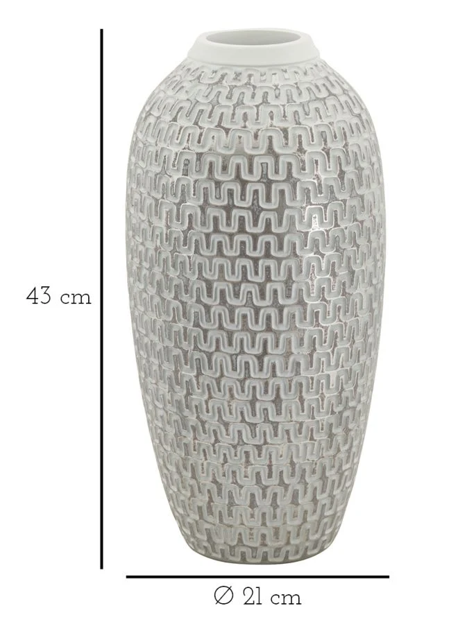 Vaso Resina Wave Ø21x43 cm in Resina Argento e Bianco
