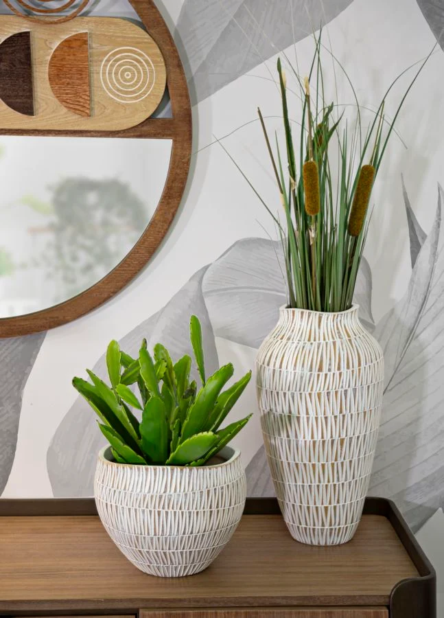 Cachepot Resina Stiky Ø26x20,5 cm in Resina Oro e Bianco