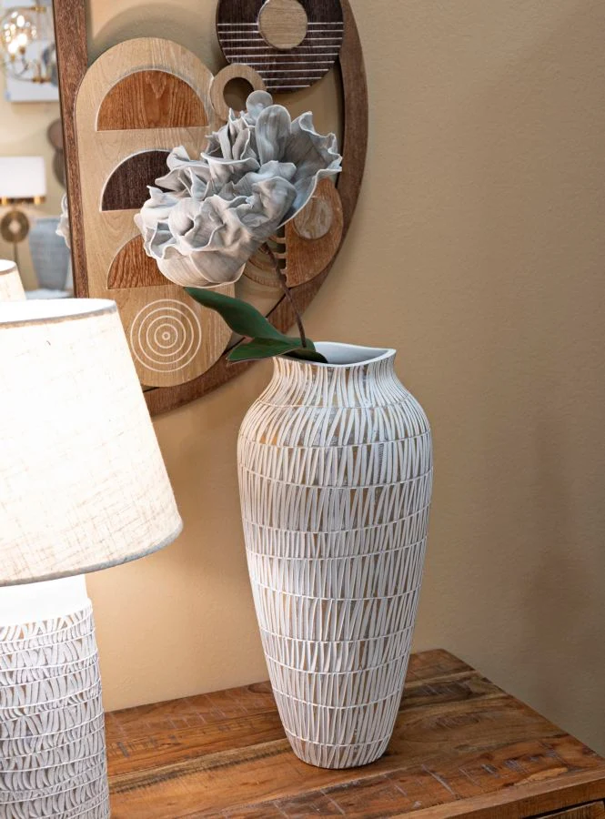 Vaso Resina Stiky Ø23x50 cm in Resina Oro e Bianco