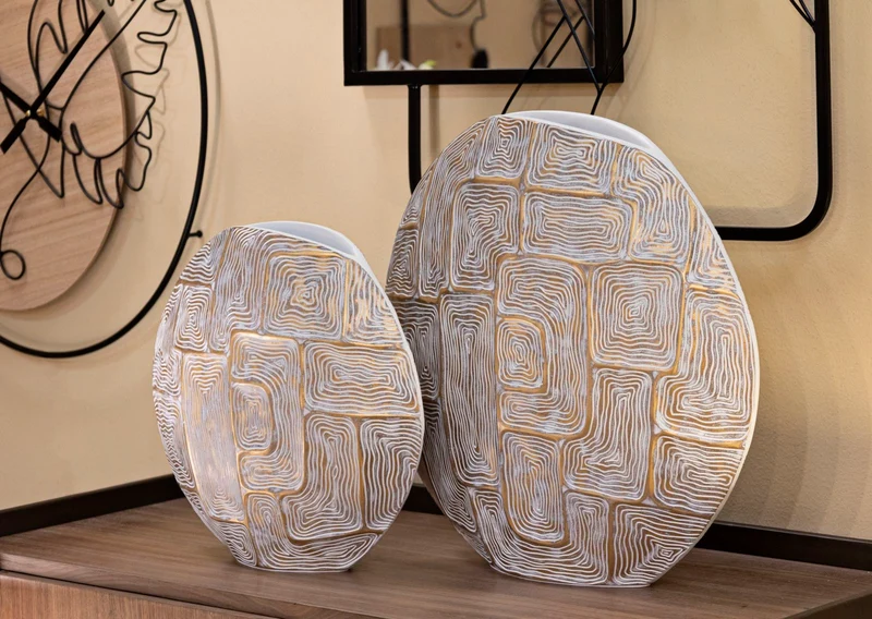 Vaso Resina Eclips 48x13x44,5 cm in Resina Oro e Bianco