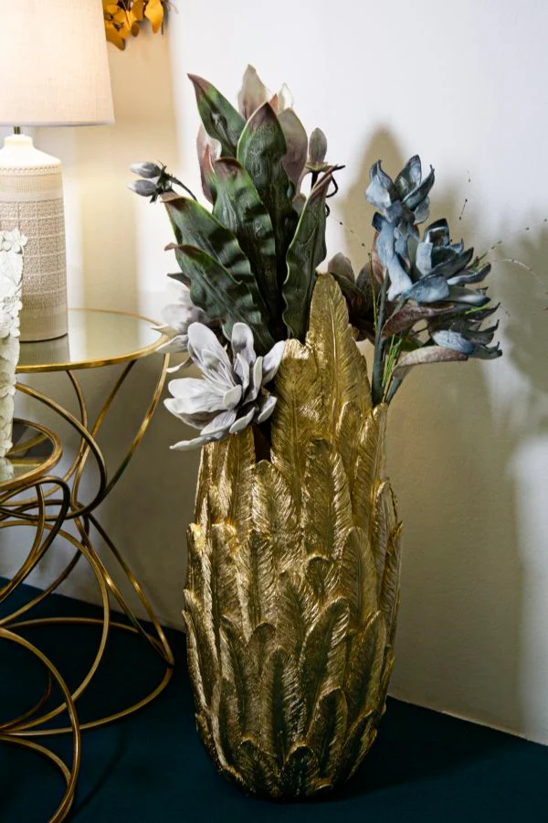 Vaso Piume 32x34x80 cm in Resina Oro