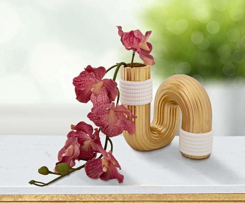 Vaso Bann 10,5x10,5x12,7 cm in Poliestere Oro e Bianco