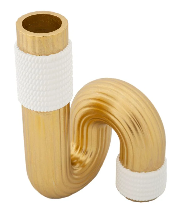 Vaso Bann 10,7x10,7x18,3 cm in Poliestere Oro e Bianco