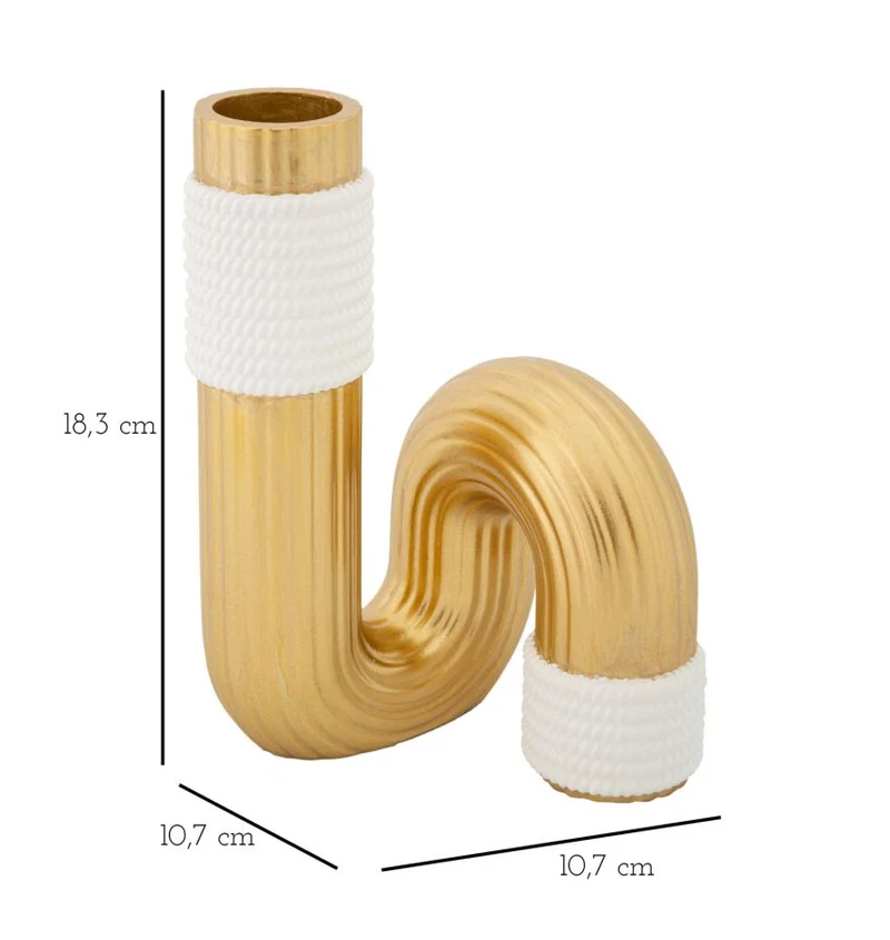 Vaso Bann 10,7x10,7x18,3 cm in Poliestere Oro e Bianco