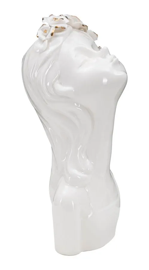 Vaso Young Lady Roses 10x14x26 cm in Porcellana Bianco e Oro