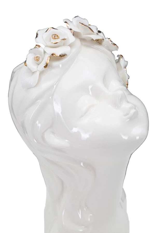 Vaso Young Lady Roses 10x14x26 cm in Porcellana Bianco e Oro