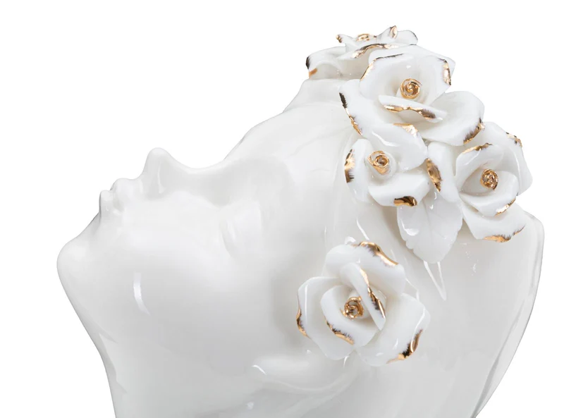 Vaso Young Lady Roses 10x14x26 cm in Porcellana Bianco e Oro