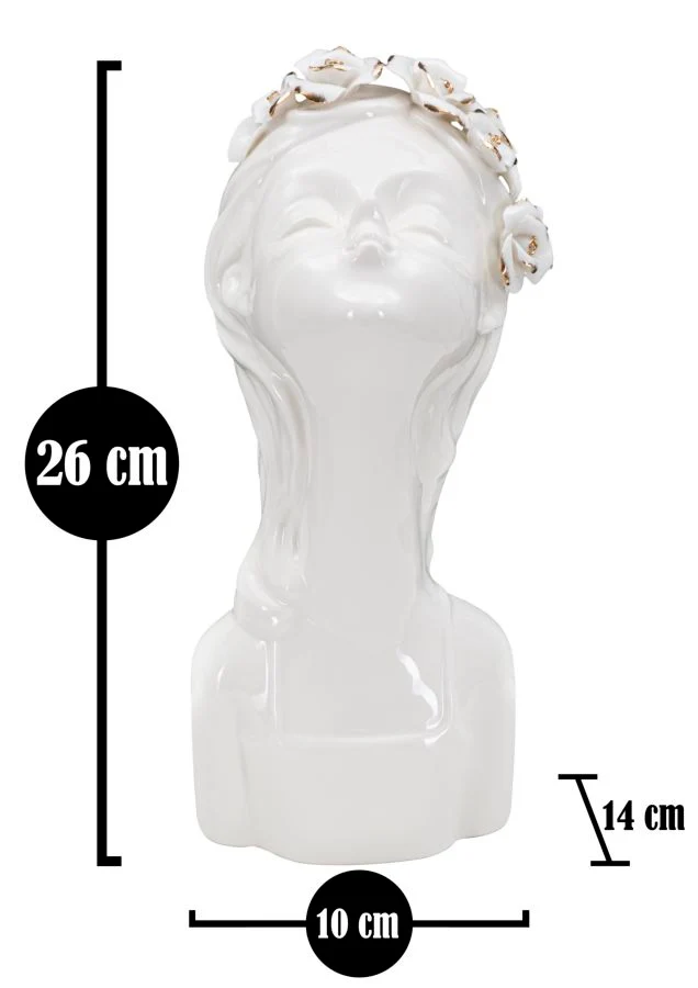 Vaso Young Lady Roses 10x14x26 cm in Porcellana Bianco e Oro
