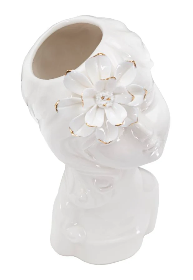 Vaso Young Lady 10,5x10x24,7 cm in Porcellana Bianco e Oro
