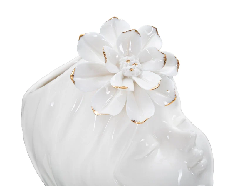Vaso Young Lady 10,5x10x24,7 cm in Porcellana Bianco e Oro