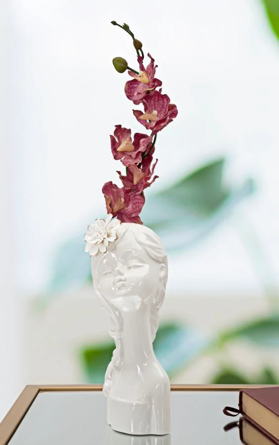 Vaso Young Lady 10,5x10x24,7 cm in Porcellana Bianco e Oro