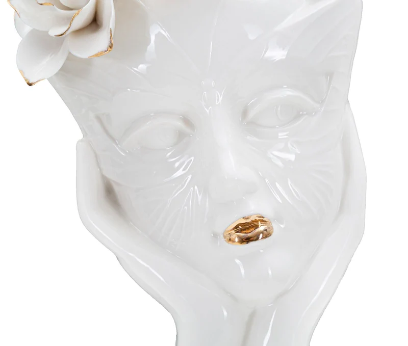 Vaso Woman Mask 16,5x14x27,3 cm in Porcellana Bianco e Oro
