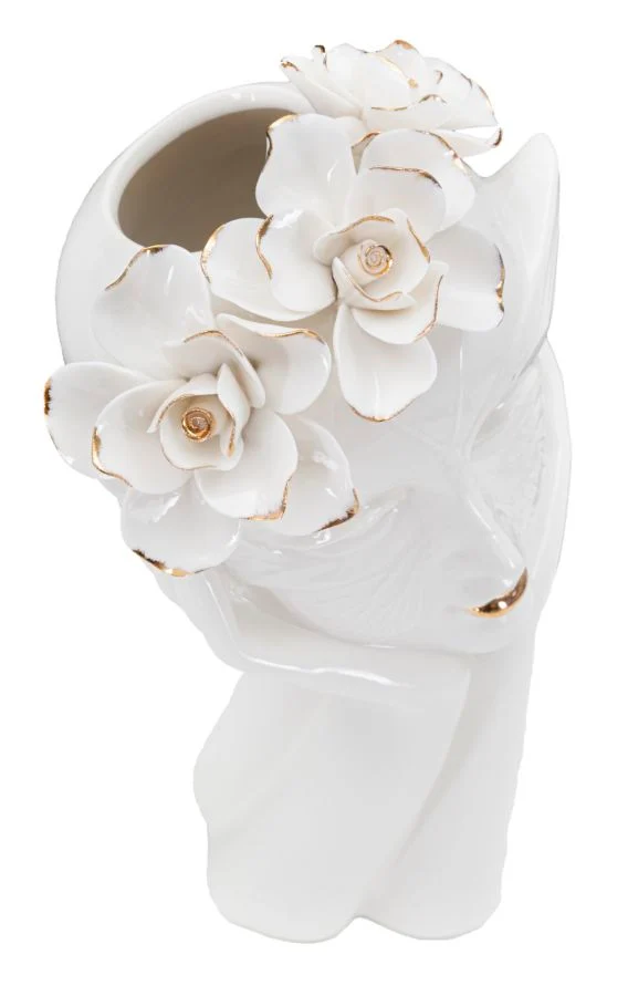 Vaso Woman Mask 16,5x14x27,3 cm in Porcellana Bianco e Oro