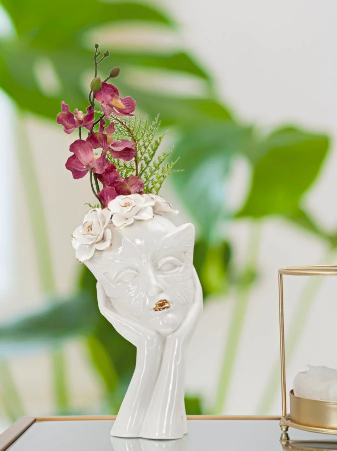 Vaso Woman Mask 16,5x14x27,3 cm in Porcellana Bianco e Oro