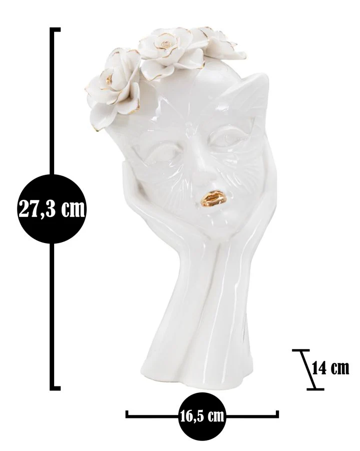 Vaso Woman Mask 16,5x14x27,3 cm in Porcellana Bianco e Oro