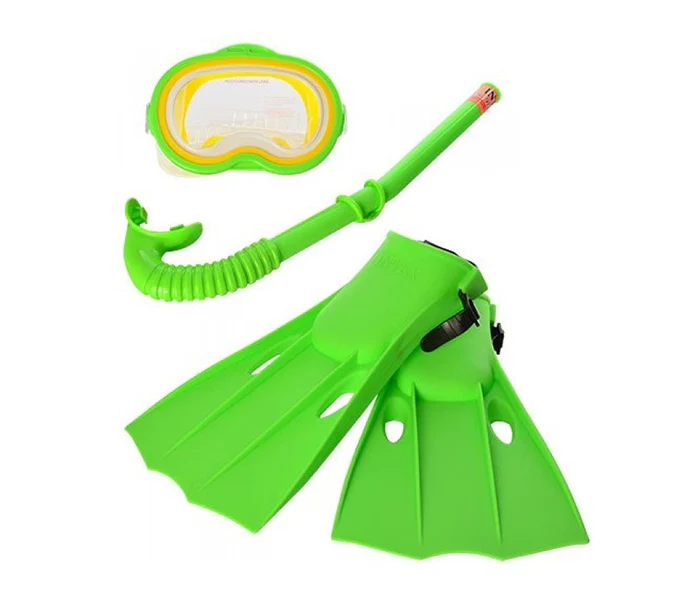 Set Maschera Boccaglio Pinne Snorkeling Bambini 0,46kg Verde Intex