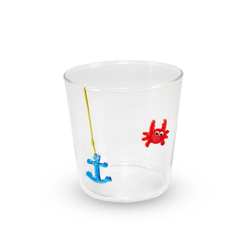 Bicchiere in Vetro Borosilicato 250 ml Decoro Granchio con Ancora WD Lifestyle