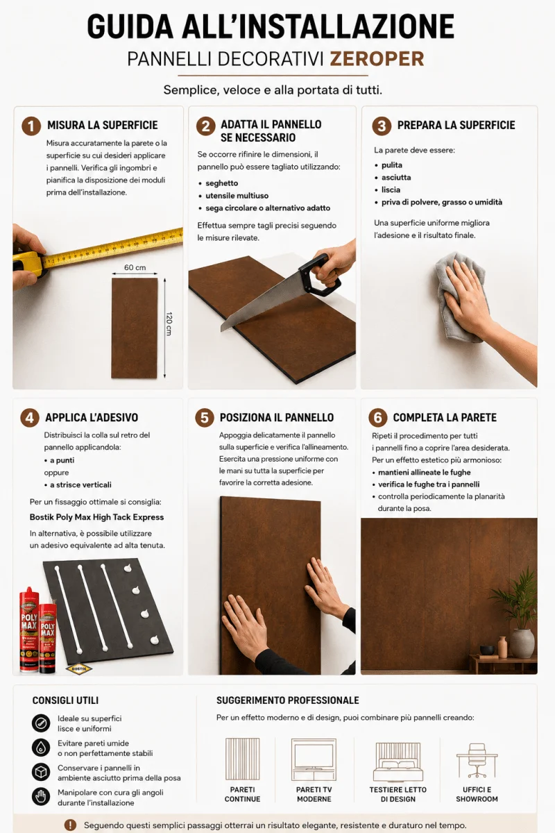 Set 6 Pannelli Effetto Metallo Corten Decorativo 60x120 cm | OX Zeroper