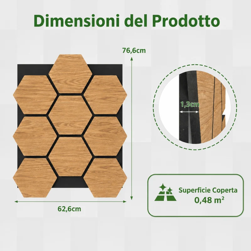 Pannello acustico esagonale 62,6X76,6X1,3 effetto rovere miele | OX Zeroper