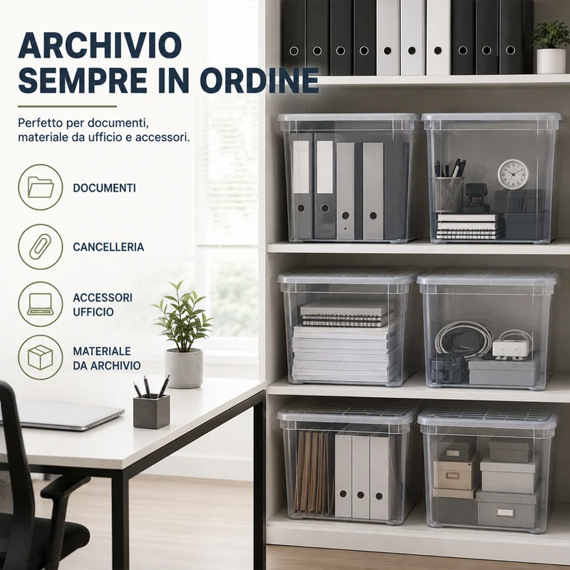 Set 4 Pezzi Contenitori con Coperchio 57x39x42 cm Storage Box Marea Capienza 67L in Plastica Trasparente